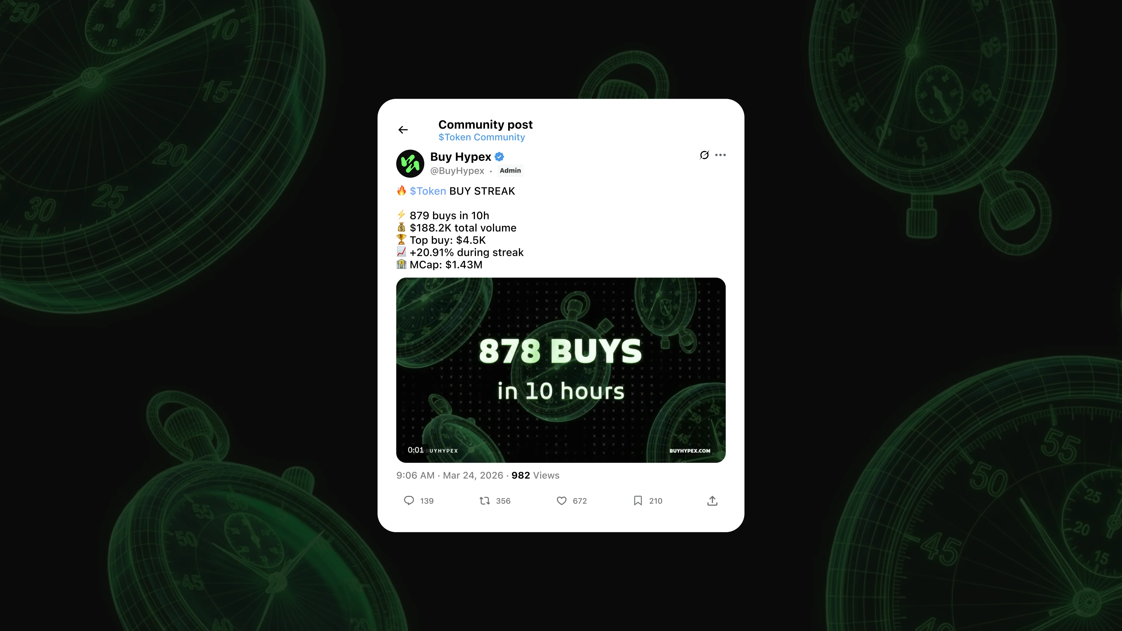 Buy Streak aggregation: from thousands of individual buys to high-impact momentum posts
