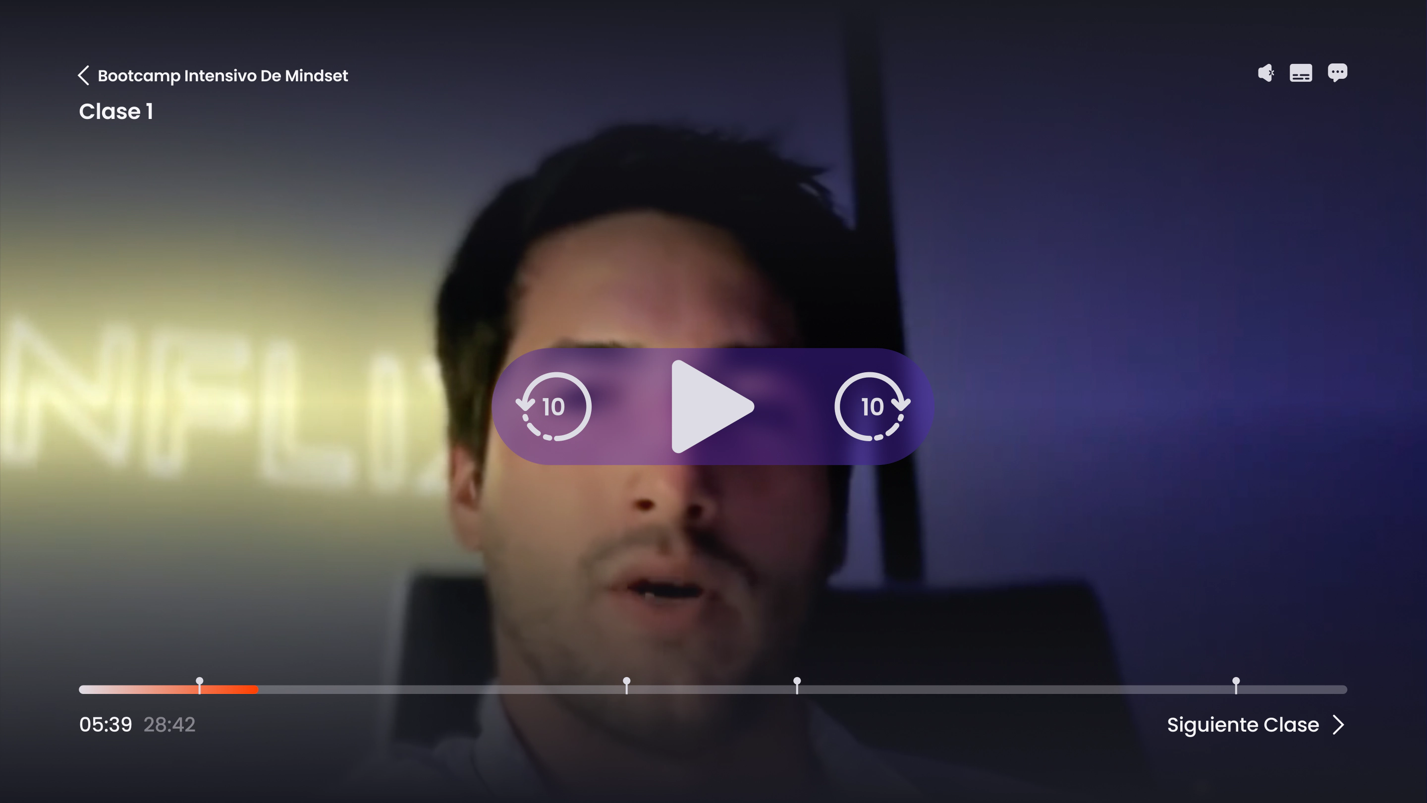 Custom video player in clean mode, controls visible on hover